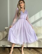Bicotone Rochie eleganta midi din tul cu glitter lila cu maneca lunga Petra