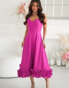 Bicotone Rochie eleganta midi roz fucsia cu volan tridimensional Jasmina