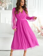 Bicotone Rochie midi din tul cu glitter bishop evazata cu maneca lunga Petra