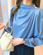  Bluza dama eleganta bleu cu maneca lunga vaporoasa Angelia