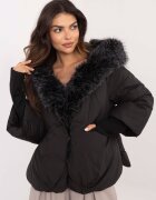 FactoryPrice Geaca dama de iarna neagra cu gluga si blana eco Solenne