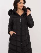 FactoryPrice Geaca dama de iarna parka lunga neagra matlasata cu gluga si blanita Elina