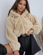  Geaca dama blana eco teddybear crem scurta cu gluga si buzunare Rosary