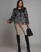  Haina blana de dama imitatie vulpe neagru cu argintiu bomber Foxfire