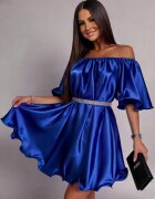 JojoFashion Rochie baby doll scurta din satin albastra Jimena