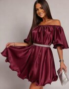 JojoFashion Rochie baby doll scurta din satin burgundy Jimena
