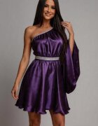 JojoFashion Rochie babydoll din satin mov cu maneca lunga Melike