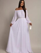 JojoFashion Rochie cununie civila lunga voal alba cu maneca lunga si umerii goi Afrodita