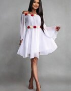 JojoFashion Rochie cununie civila scurta din voal alba cu maneca lunga Raisa