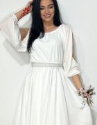 JojoFashion Rochie cununie civila scurta din voal alba cu maneca trei sferturi Larra