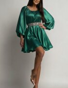 JojoFashion Rochie de ocazie eleganta scurta din satin verde babydoll vaporoasa Merida