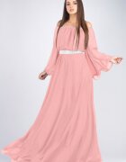 JojoFashion Rochie de ocazie lunga din voal roz pal vaporoasa Cinderella