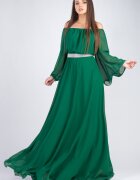 JojoFashion Rochie de ocazie lunga verde smarald din voal Cinderella