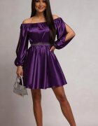 JojoFashion Rochie de ocazie scurta din satin mov babydoll cu umerii goi Calirroe