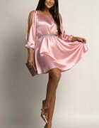 JojoFashion Rochie de ocazie scurta din satin roz babydoll cu umerii goi Calirroe
