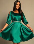 JojoFashion Rochie de ocazie scurta din satin verde babydoll cu umerii goi Calirroe