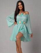 JojoFashion Rochie de ocazie scurta din voal menta vaporoasa cu maneca lunga Raisa
