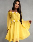 JojoFashion Rochie de ocazie scurta galbena din voal vaporoasa Raisa