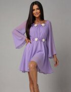 JojoFashion Rochie de ocazie scurta lila din voal vaporoasa cu maneca lunga Raisa