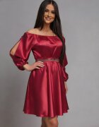 JojoFashion Rochie de ocazie scurta rosie din satin babydoll cu umerii goi Calirroe