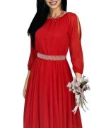 JojoFashion Rochie de ocazie scurta rosie din voal cu maneca trei sferturi Larra