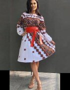 JojoFashion Rochie de zi traditionala alba cu imprimeu folcloric Lesya