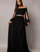 JojoFashion Rochie eleganta lunga neagra din voal vaporoasa Afrodita