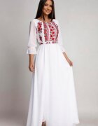 JojoFashion Rochie lunga alba din voal cu motive traditionale Saray