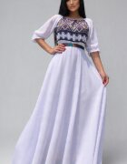 JojoFashion Rochie lunga alba eleganta din voal traditionala Analisa