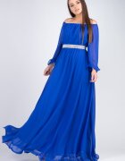 JojoFashion Rochie lunga albastra din voal cu maneca lunga Cinderella