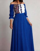 JojoFashion Rochie lunga albastra traditionala din voal vaporoasa Analisa
