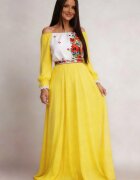 JojoFashion Rochie lunga galbena traditionala din voal vaporoasa Emanuela
