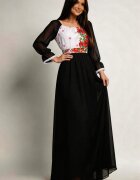 JojoFashion Rochie lunga neagra din voal cu motive traditionale vaporoasa Emanuela