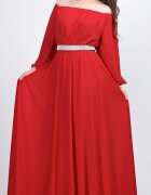 JojoFashion Rochie lunga rosie din voal cu maneca lunga Cinderella