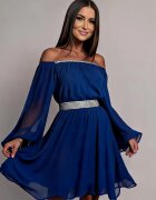 JojoFashion Rochie midi albastra din voal vaporoasa Alexia