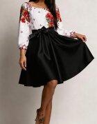 JojoFashion Rochie midi traditionala din tafta neagra cu maci Azra