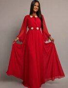 JojoFashion Rochie rosie lunga din voal vaporoasa cu maneca evazata AngelD
