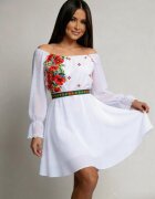 JojoFashion Rochie scurta alba cu maci cu motive traditionale din voal Loredana