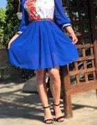 JojoFashion Rochie scurta albastra cu motive traditionale cu maci din voal Loredana