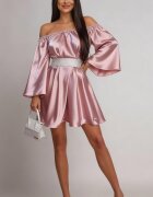 JojoFashion Rochie scurta din satin roz baby doll vaporoasa Merida