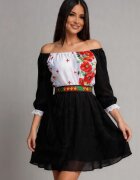 JojoFashion Rochie scurta neagra cu maci din voal cu motive traditionale Loredana