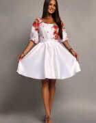 JojoFashion Rochie traditionala midi alba cu maci rosii Azra