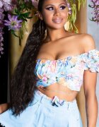 Koucla Crop top dama cu bleu flori multicolore Corliss
