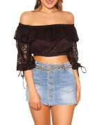 Koucla Crop top dama dantela neagra cu umerii goi Kathleen