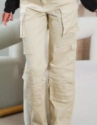 Koucla Pantaloni dama cargo bej din bumbac cu talia inalta Morann