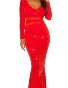 Koucla Rochie eleganta lunga rosie mulata din lurex cu maneca lunga Akma