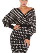 Koucla Rochie tricotata midi bej-negru petrecuta cu maneca lunga Luiza