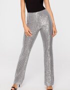 MOE Pantaloni dama eleganti argintii paiete evazati Hama