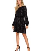 MOE Rochie de seara eleganta midi neagra din paiete cu maneca lunga Naomi