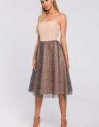 MOE Rochie eleganta midi roz pal leopard print cu umerii goi Martina